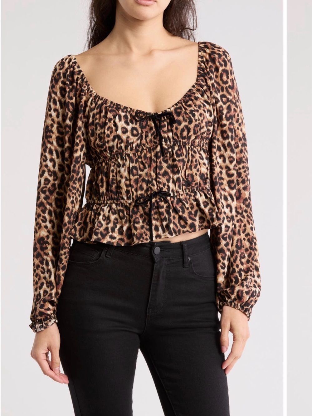 Wayf Crop Leopard Print Blouse